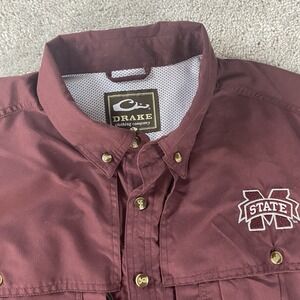 Drake Shirt Mens Large‎ Burgundy Mississippi State Vented Fishing Button Front